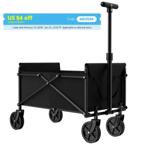 Black Small Handcart Outdoor Garden Folding Cart Collapsible Utility Shopping Cart Wagon